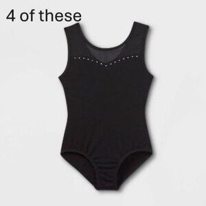 Lot 4 Cat & Jack™ Girls 10 12 Black Dance Tank Mesh Leotard Rhinestone